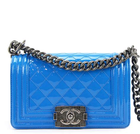 chanel boy bag blue patent leather|Chanel patent leather backpack.